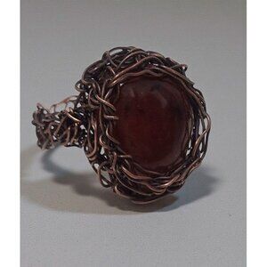 Handmade Artisan Copper Wire Wrapped Carnelian Stone Ring Size 9